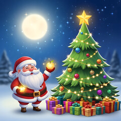 Magical Santa Claus and Christmas Tree Scene
