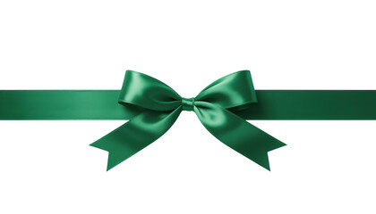 A single green satin ribbon tied in a bow, isolated on transparent background