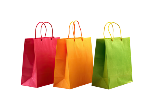 Three brightly colored shopping bags