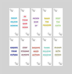 Motivational Quotes Printable Bookmark Set with Minimal Leaf Accents