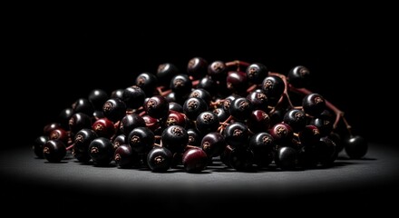 Dramatic Close-Up of Elderberries Revealing Deep Colors and Captivating Textures
