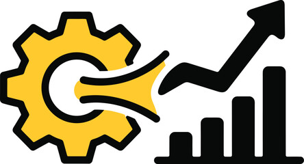 Gear and growth chart icon for business performance improvement

