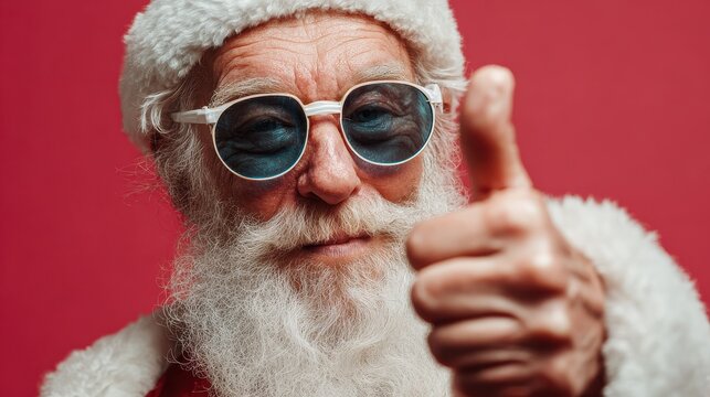 santa claus with sunglasses and a thumbsup gesture  a cheerful lightskinned man likely in his senior