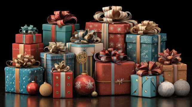 giftgiving extravaganza a collection of beautifully wrapped gifts adorned with ribbons and festive decorations conveys the spirit of generosity and celebration