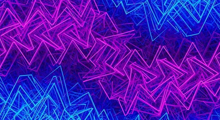 A vibrant abstract background featuring a mesmerizing pattern of interlocking neon pink and electric blue geometric shapes against a dark background.