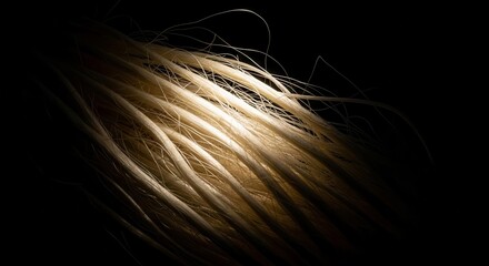 Fototapeta premium Dramatic Illuminated Hair Strands Against Black, Artistic Hair Texture Detail