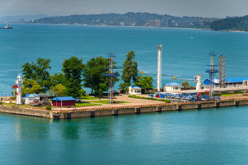 View of the Black Sea, Batumi Sea port from distance
