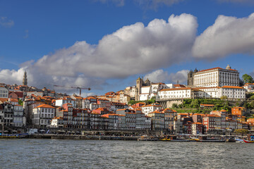 View over the Rio Douro towards the old town of Porto, Portugal.