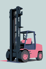 Modern Pink Forklift Illustration. Flat Design Industrial Warehouse Vehicle.