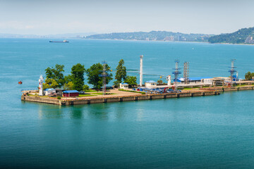 View of the Black Sea, Batumi Sea port from distance