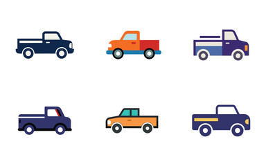 Fototapeta premium Colorful Cartoon Pickup Truck Vector Illustrations Set Perfect for Childrens Books and Educational Resources showcasing vehicle variety and transport themes
