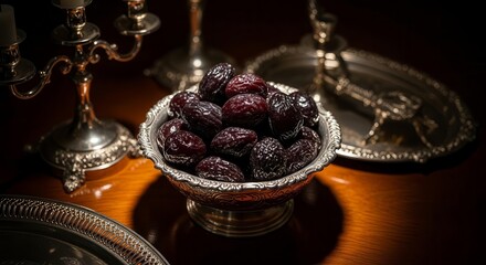 Elegant Dates Displayed In A Silver Bowl Symbolizing Sophistication And Abundance