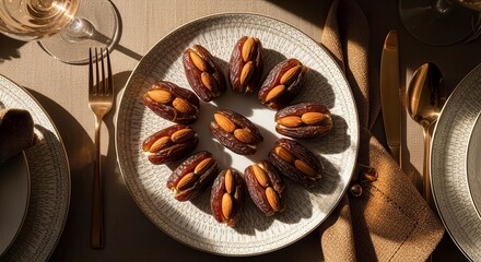 Elegant Dates With Almonds Presentation On Plate For Special Occasions
