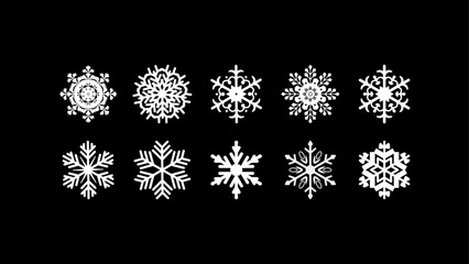 10 decorative Christmas snowflakes. Vector festive icons for cards, laser cut templates, paper crafts and winter decorations. Editable silhouettes for holiday design projects.