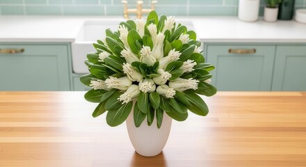 Elegant Floral Bouquet Made Of Fresh Bok Choy Displayed In A Kitchen Environment