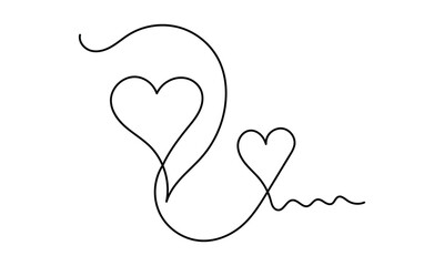 Black and white heart clipart, hand drawn doodle heart continuous one line drawing, love sign, symbol. Love relationship concept. Vector hand drawn illustration