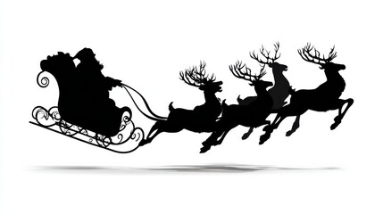 santas sleigh flies black silhouette on white vector image for marketing graphic design web design