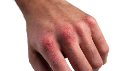 PNG of Close-up of a man's hand showing signs of skin irritation and dryness.