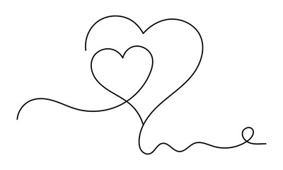 Love heart icon, continuous one line drawing. Vector illustration isolated on white background