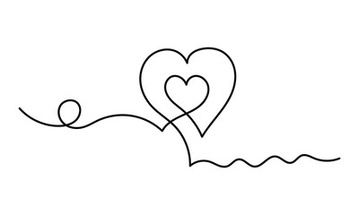 Continuous one line drawing heart icon. Doodle style love linear. Wavy line heart icon. Continuous line drawing of heart