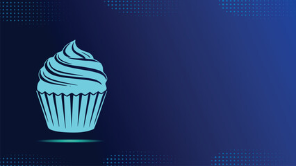 Trendy Neon Cupcake Graphic On Blue Gradient Background with Dotted Accents for Menu Design, Digital Marketing, and Themed Party Invitations