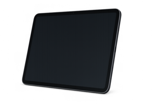 Modern tablet with blank screen on transparent background, displaying digital content concept, portable device mockup