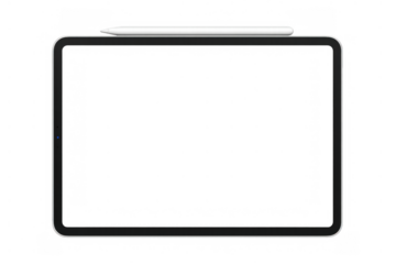 Modern tablet with a digital pen on its top bezel, displaying a blank transparent screen for custom content