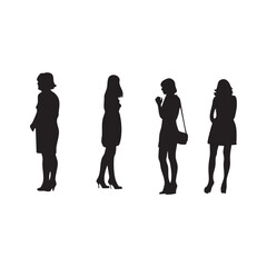 Silhouettes of four diverse women standing and looking in different directions