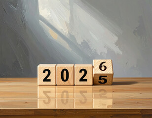 new years 2026 changing from 2025 to 2026 on wooden cube