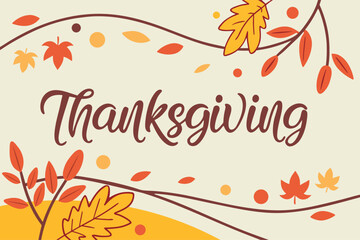 thanksgiving hand lettering with maple leaves and branches in autumn color palette perfect for festive cards invitations and posters