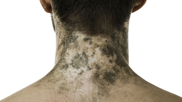 PNG of Close-up of a male's neck displaying unique skin textures and patterns, creating an intriguing visual effect.