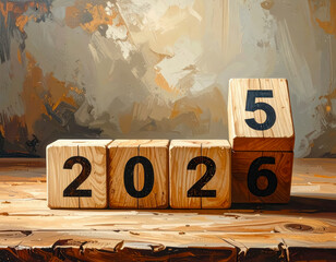 new years 2026 changing from 2025 to 2026 on wooden cube