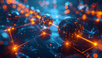 Digital Universe: Illuminated spheres connected by a vibrant network of glowing lines create a futuristic and dynamic visual.