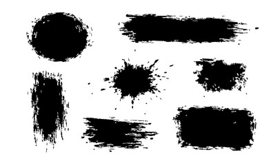 Grunge Black Ink Brush Strokes and Splatter Set &ndash; Abstract Paint Texture Elements for Design and Art