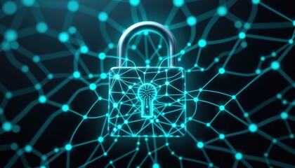 Digital Security Encryption with Metal Padlock Background Cyber Internet Environment Technology Concept