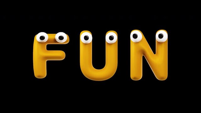Fun - Text with Googly Eyes Cute Cartoon 3D Loop on Alpha Channel