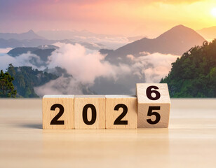 new years 2026 changing from 2025 to 2026 on wooden cube