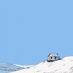 Small house winter landscape snow
