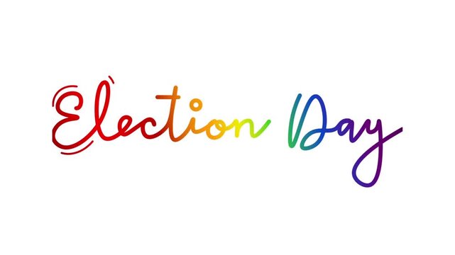 Election day One line continuous animated typography intro outro, hand drawn calligraphy monoline vintage text on background, aniamted Calligraphy lettering animation video rainbow type on white bg