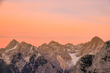 Scenic sunset view of Triglav National Park in the Julian Alps, Slovenia, Europe
