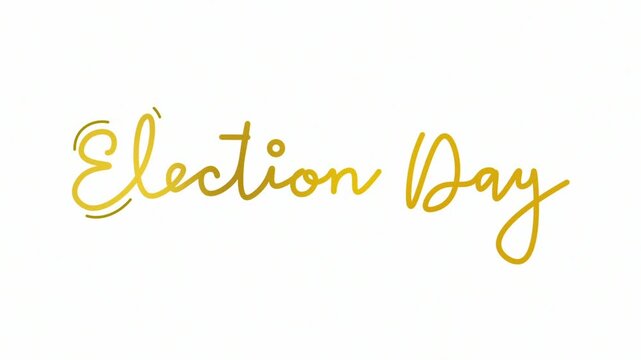 Election day One line continuous animated typography intro outro, hand drawn calligraphy monoline vintage text on background, aniamted Calligraphy lettering animation video golden type on white bg
