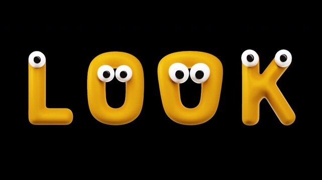 Look - Funny Googly Eyes Cartoon Letters, Seamless Loop on Alpha Channel