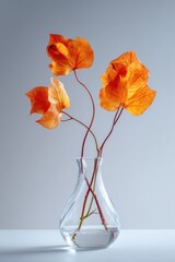 Orange leaves in glass vase
