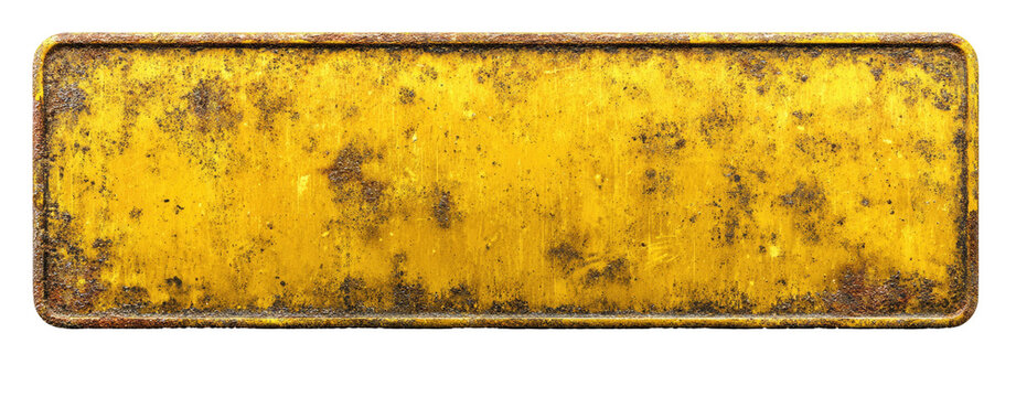 Aged, yellow metal plate with rust