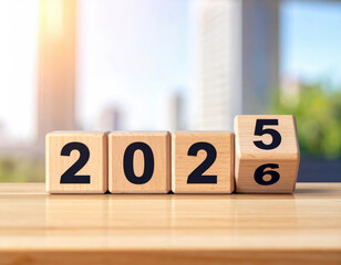 new years 2026 changing from 2025 to 2026 on wooden cube
