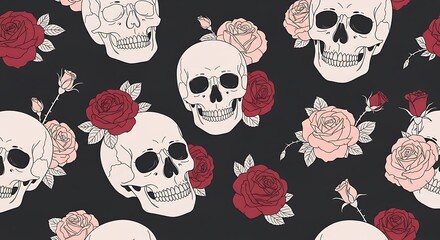 Black seamless pattern with skull and crossbones vector illustration, a spooky design for Halloween