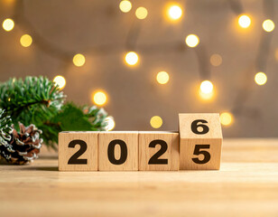 new years 2026 changing from 2025 to 2026 on wooden cube