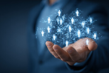 Businessman Holding Digital People Network Connection