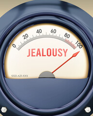 Jealousy that is hitting a full scale, showing a very high level of jealousy, overload of it, too much of it. Maximum value, very big, off the charts.  ,3d illustration