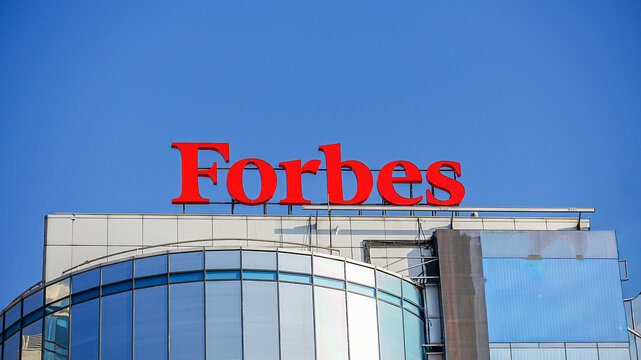 Forbes logo on office building, Almaty, Kazakhstan, 02 November 2025